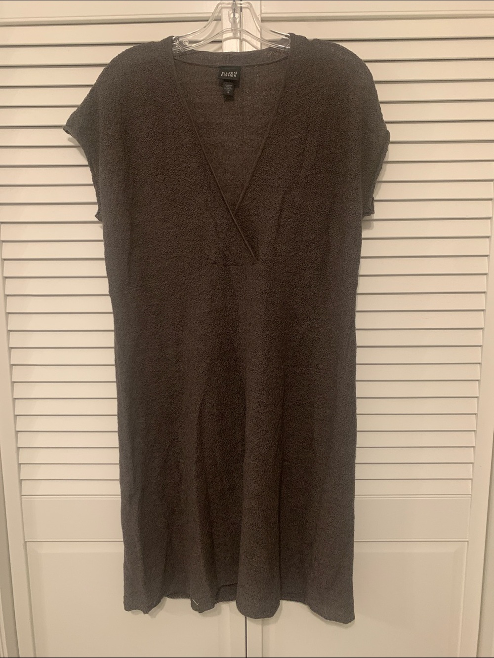 Eileen Fisher Wool Crepe Cap-Sleeve V-Neck Shift Dress - Brown